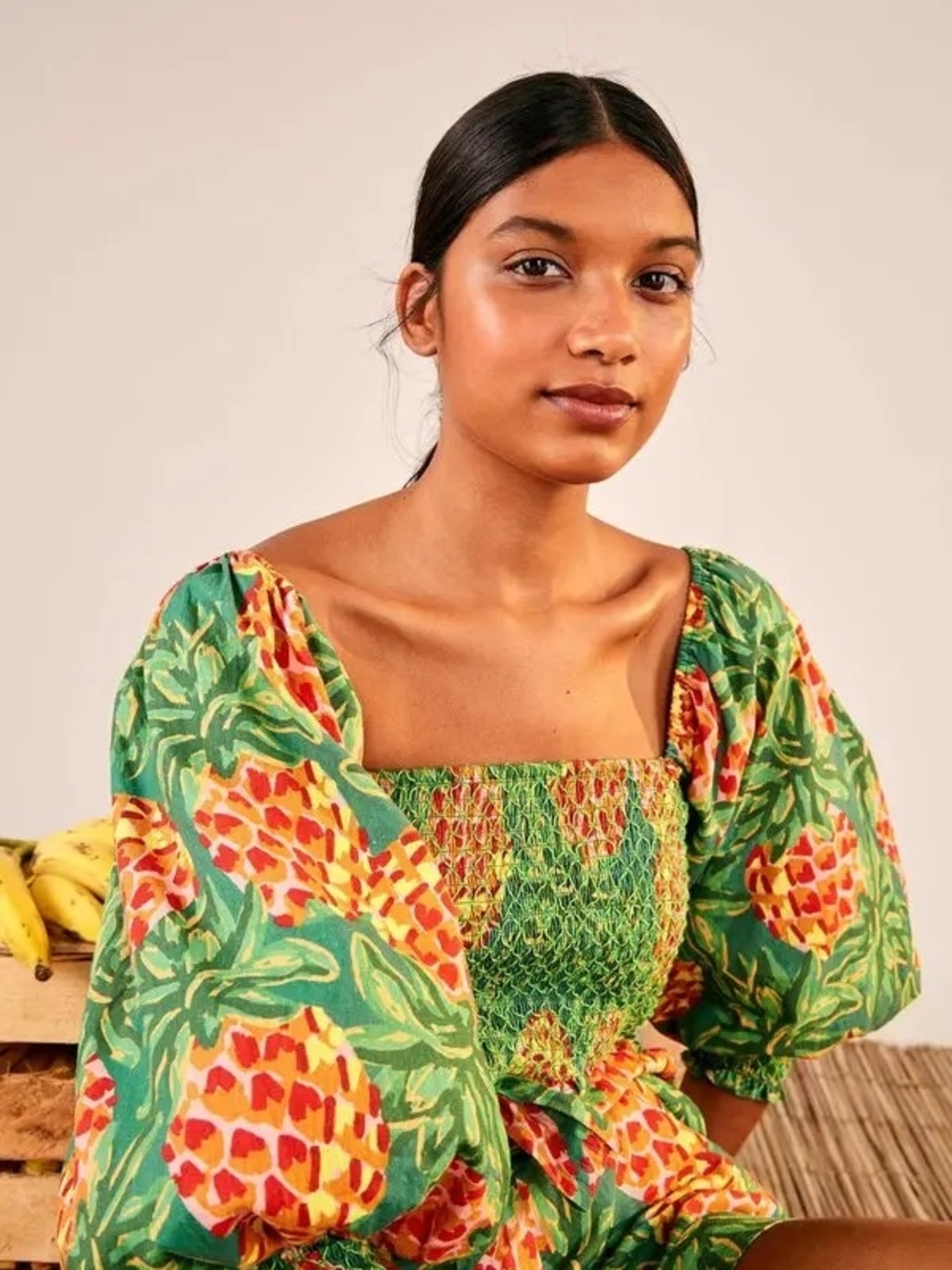 Farm Rio pineapple galore smocked top Size Small
